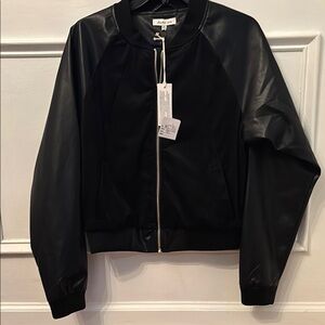Another Love Black Bomber Jacket with Textured Fabric and Silver Zipper